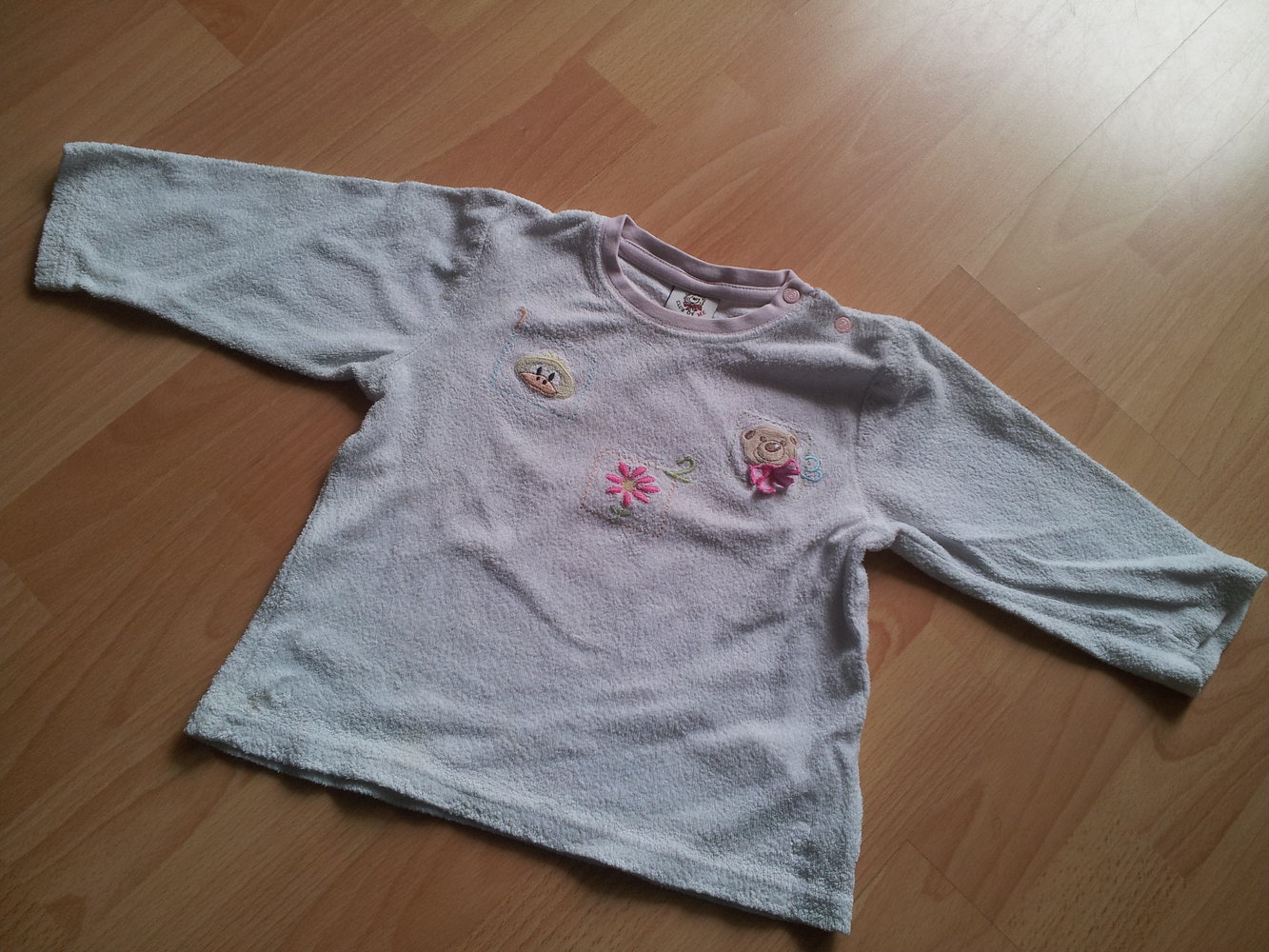 Pullover weiiß rosa Ente Blume Bär Teddy Gr. 86/92