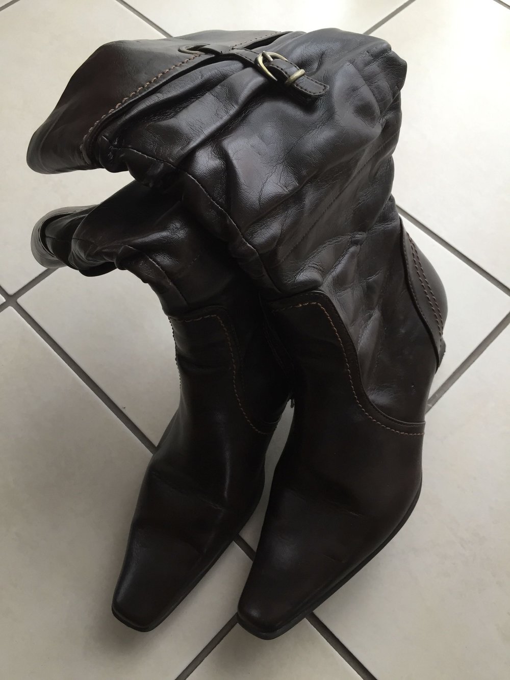 Schicke Stiefel dunkelbraun Vintage Schuhe Stiefel mit Reißverschluss 38