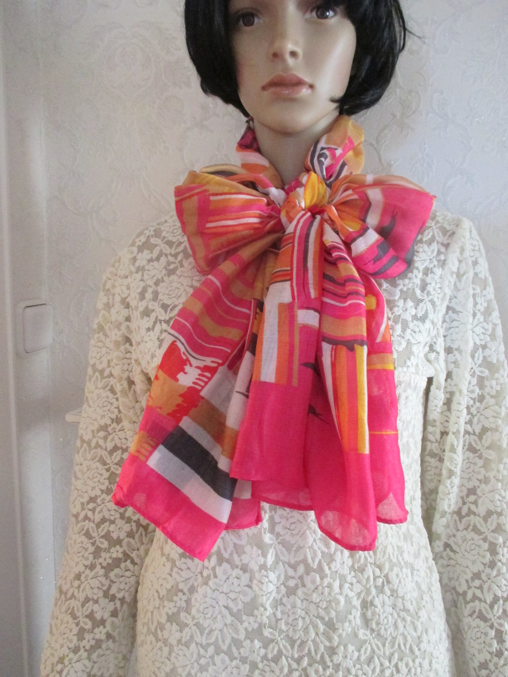 NEU * Duftig * Seiden Chiffon * DESIGNER * XXL SCHAL * SCARF * Hals- TUCH im Retro * Boho Look * pink * bunt *