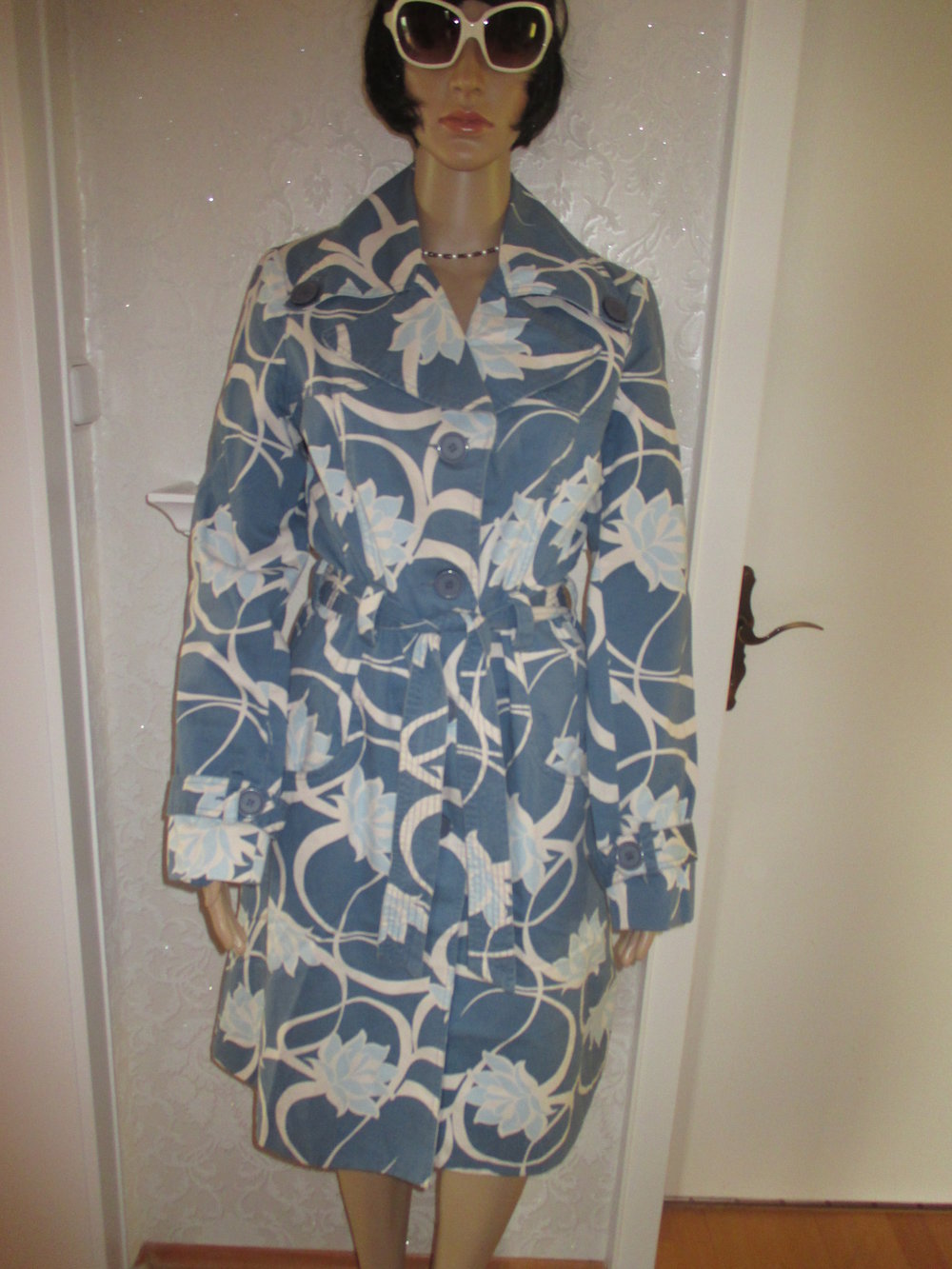 NEU Retro Blüten Blumen Flower- Power Trench Coat Mantel 