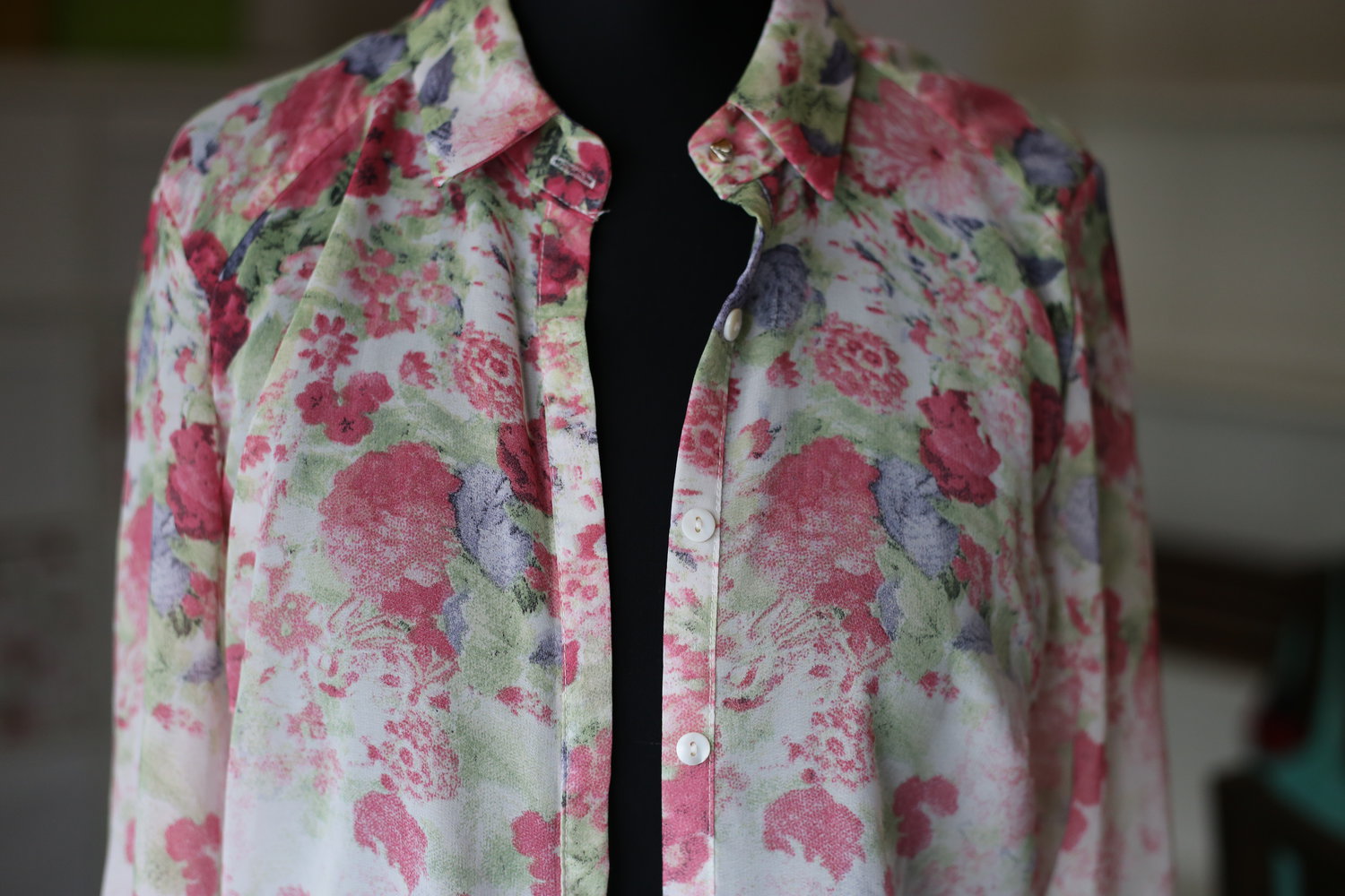 Blumenbluse XS 34 Weiß Pink