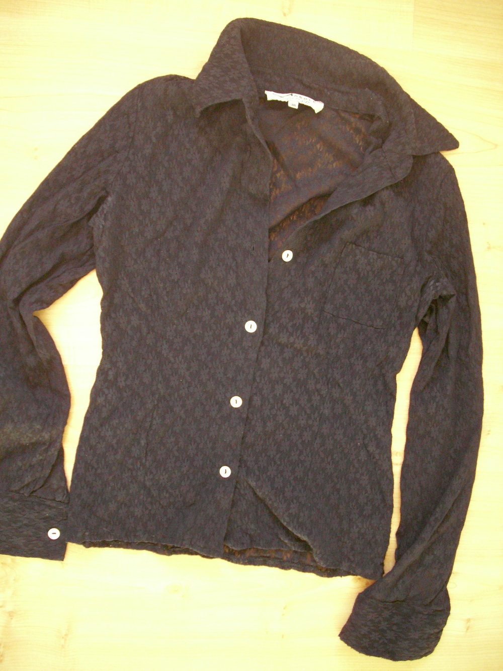 Marree süsse Bluse,Gr. 36, Spitzen-Optik Transparent, Gothic,Hemdbluse schwarz Gr. 36/38 Stretch 