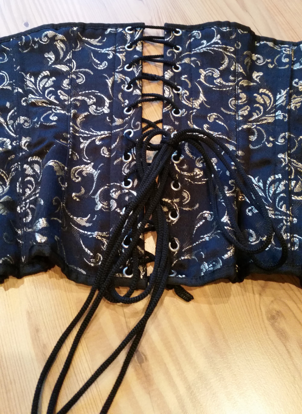 Echtes Taillen Korsett Brokat Schwarz Gold Gr. 36 
