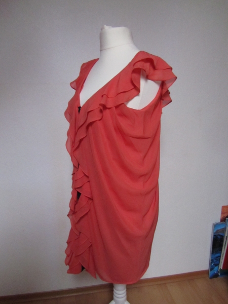 Gr. 38 H&M  Damen Kleid / Volantkleid, Korall  / Lachs, Chiffon, Abendkleid