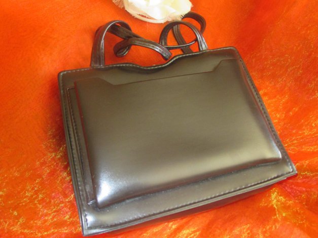 Original VINTAGE Leder- Imitat Damen Granny Henkel- Hand- TASCHE Kelly- BAG schwarz