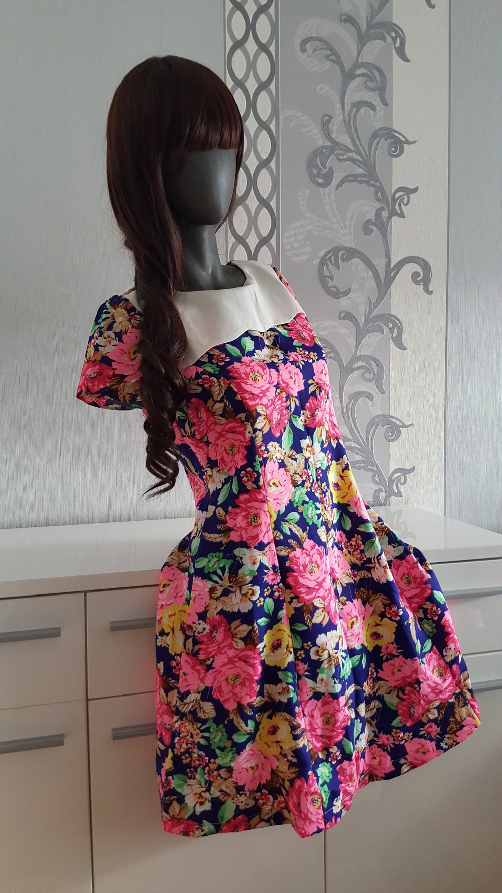 Blumen Kleid XL 40 42 dehnbar Pink Bunt Neu