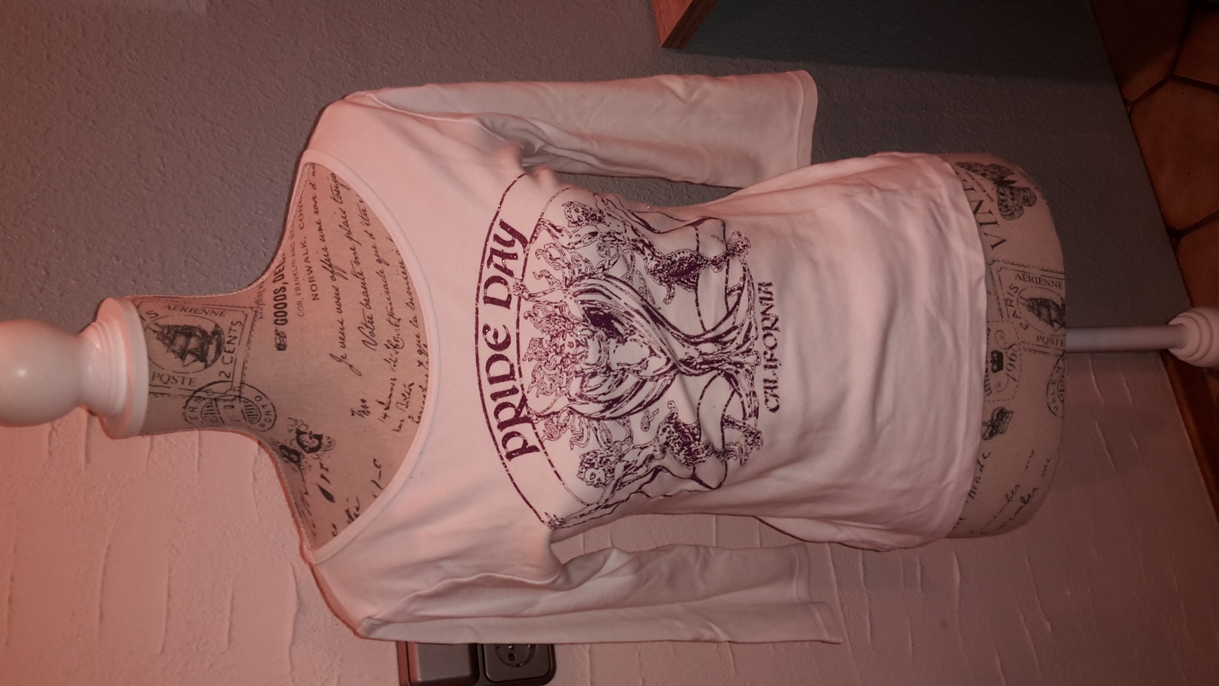 GrS/38 weiß sweatshirt 3/4 ärmel violett lila Druck Ubootauschnitt