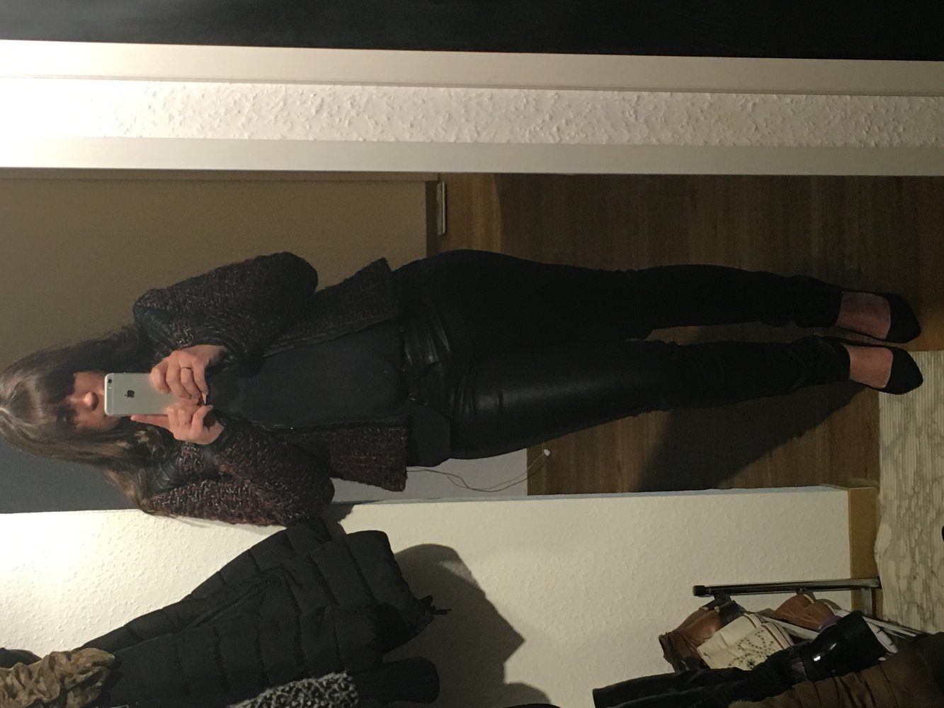 Strukturierte Jacke mit Leder Einsätze 