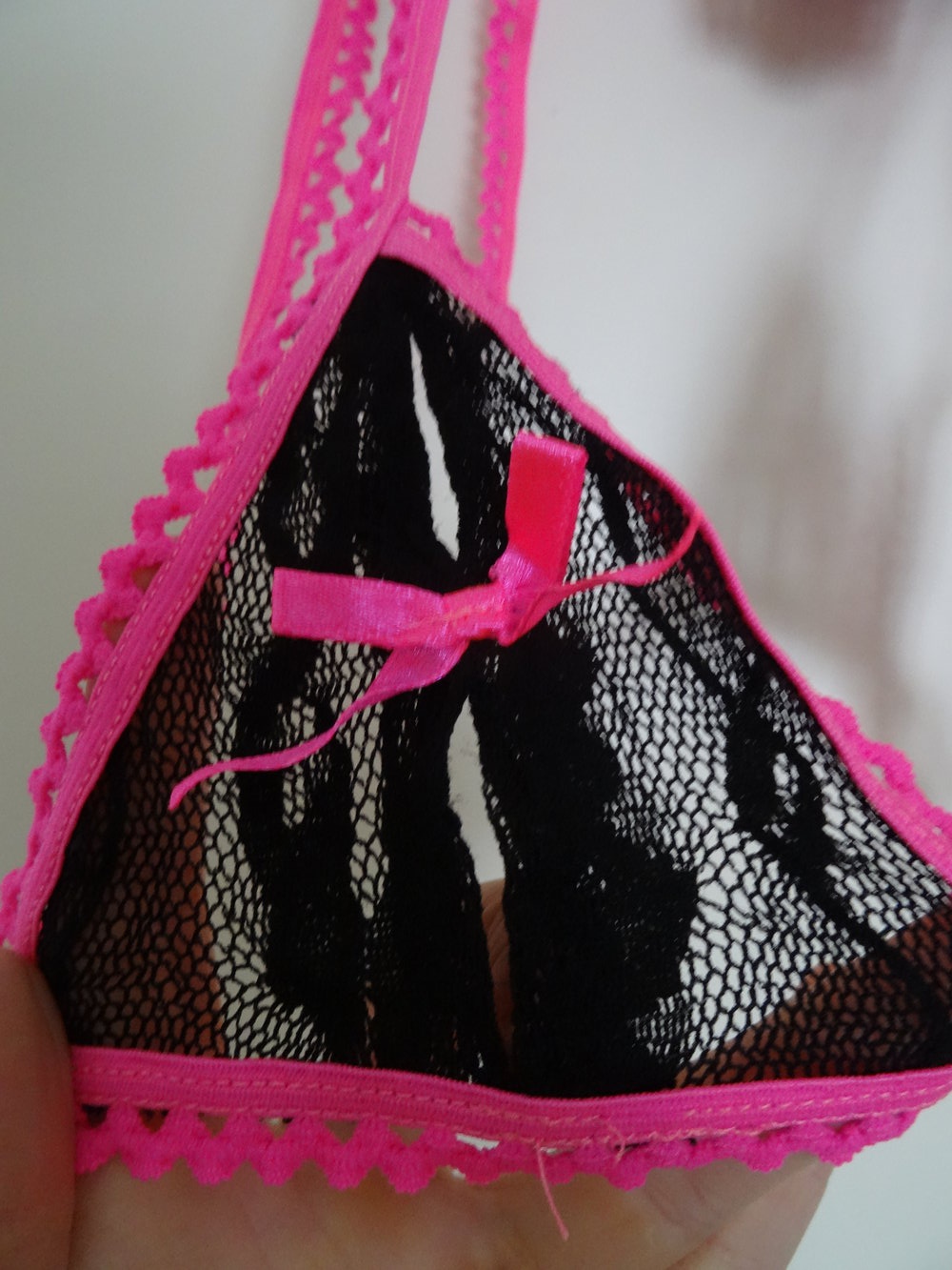 Dessous Bikini-Set Pink schwarze Spitze ouvert