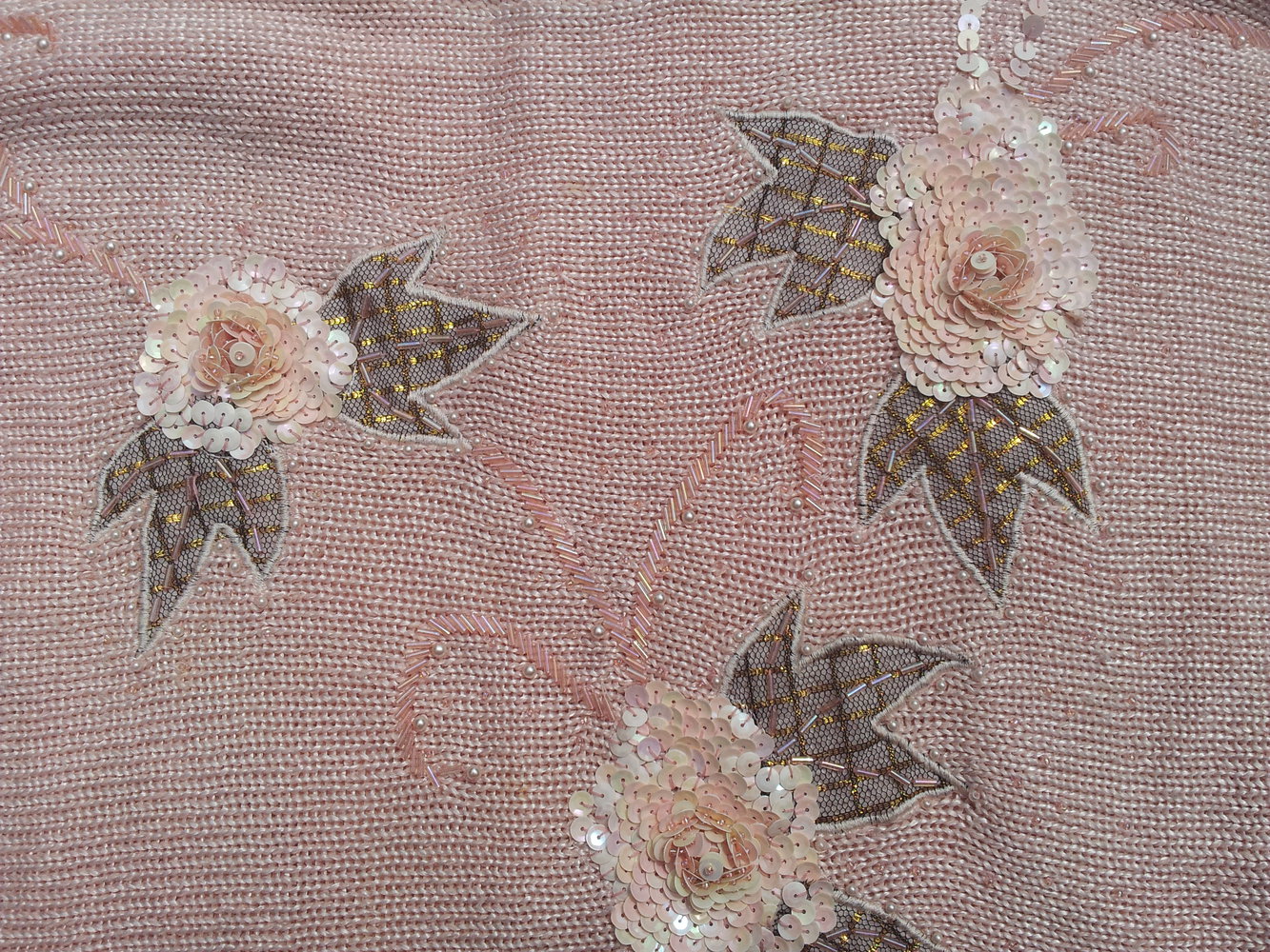 Pullover altrose Blumen Perlen Pailletten Viskose Raime