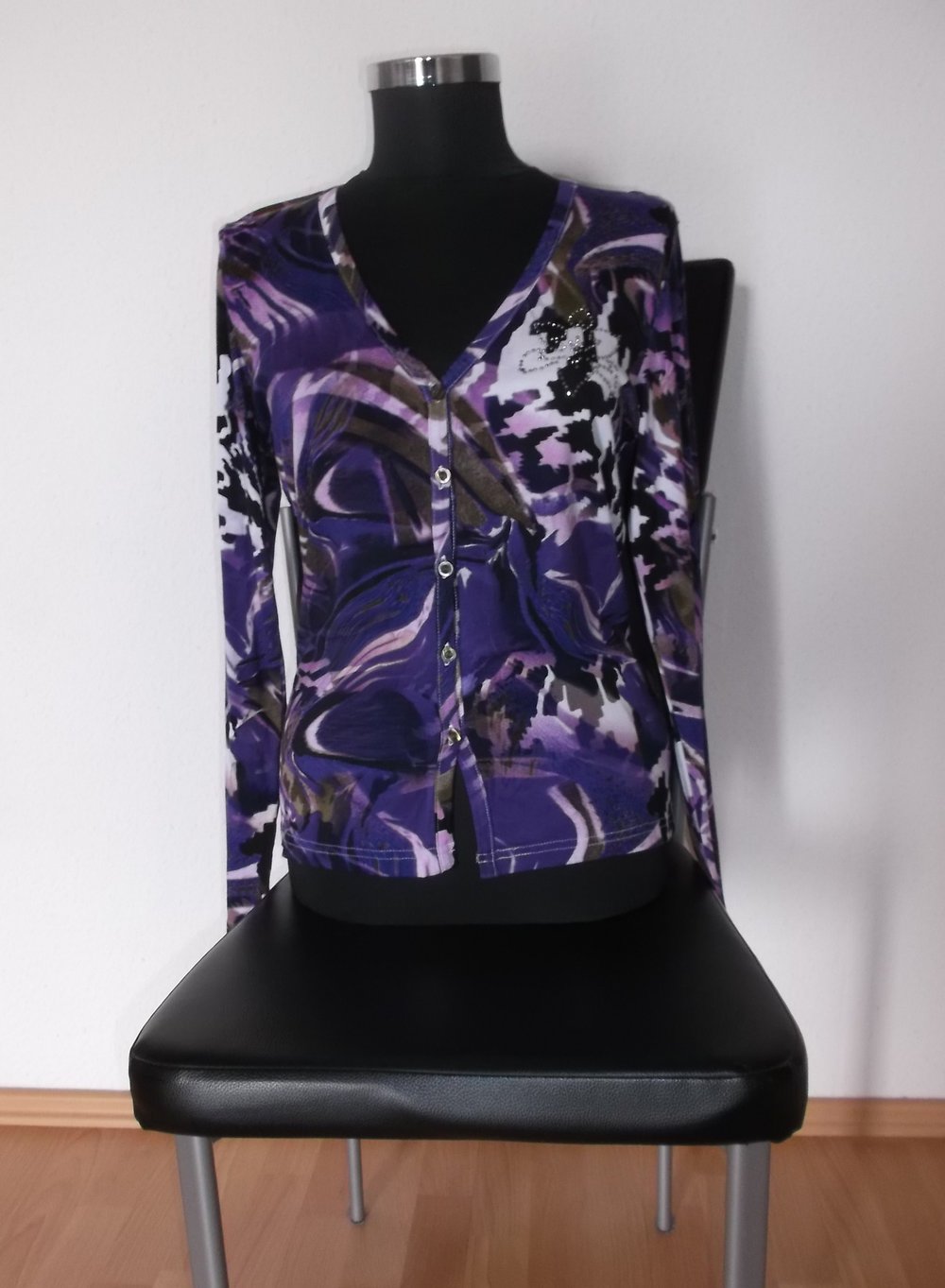 MILANO italy Design/Jacke Gr. 36/38, lila-weiß-schwarz-grün, Glitzer