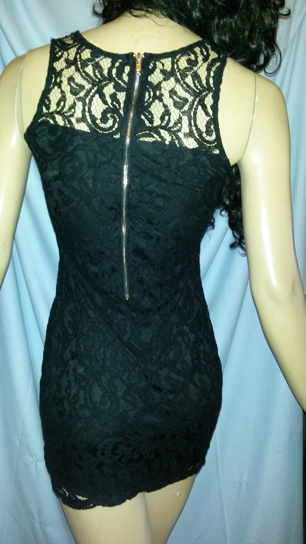 Edel schwarze Spitze tiefschwarzen Minikleid 