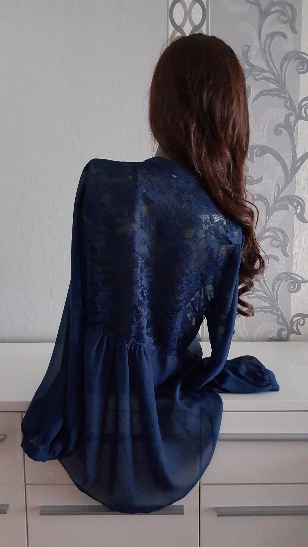 Bluse Jäckchen mit Spitzen L / XL 40 / 42 Blau