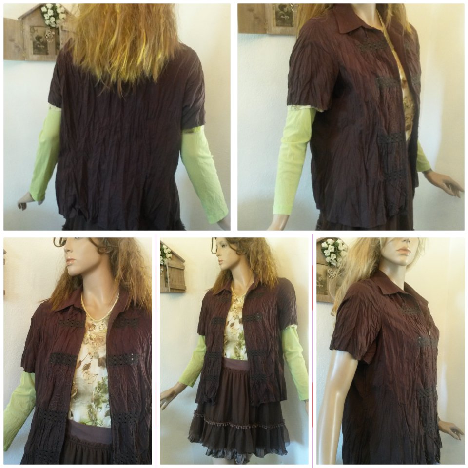 schokobraune  Bluse in Crashed - Optik