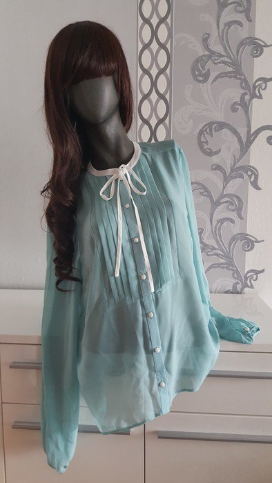 Bluse türkis blau mit Scheife weiß 42 auch 40 L XL