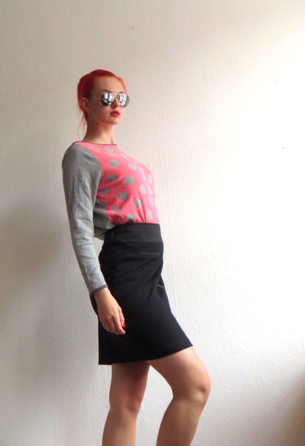 Betty Barclay Strickpullover Gr. XL grau koralle oversized Polkadots Punkte 