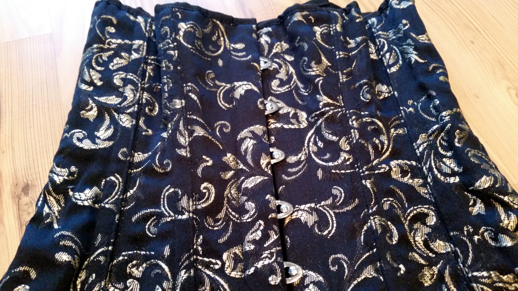 Echtes Taillen Korsett Brokat Schwarz Gold Gr. 36 