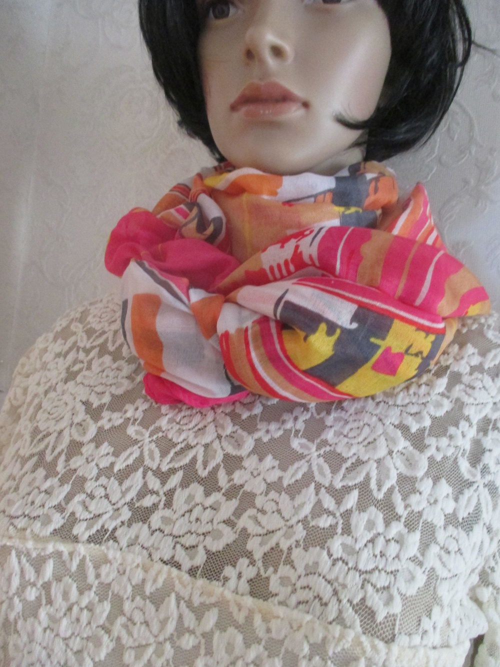 NEU * Duftig * Seiden Chiffon * DESIGNER * XXL SCHAL * SCARF * Hals- TUCH im Retro * Boho Look * pink * bunt *