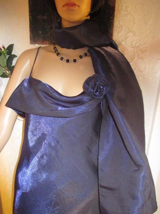 NEU Rosen Flower Romantik Abend- Ball Chiffon Organza DESIGNER Kleid mit Stola Gr. 36- 38/ S, royal- königs- blau