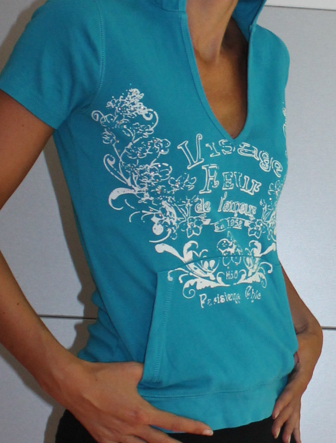 lässiges Oberteil mit Kapuze in Türkis