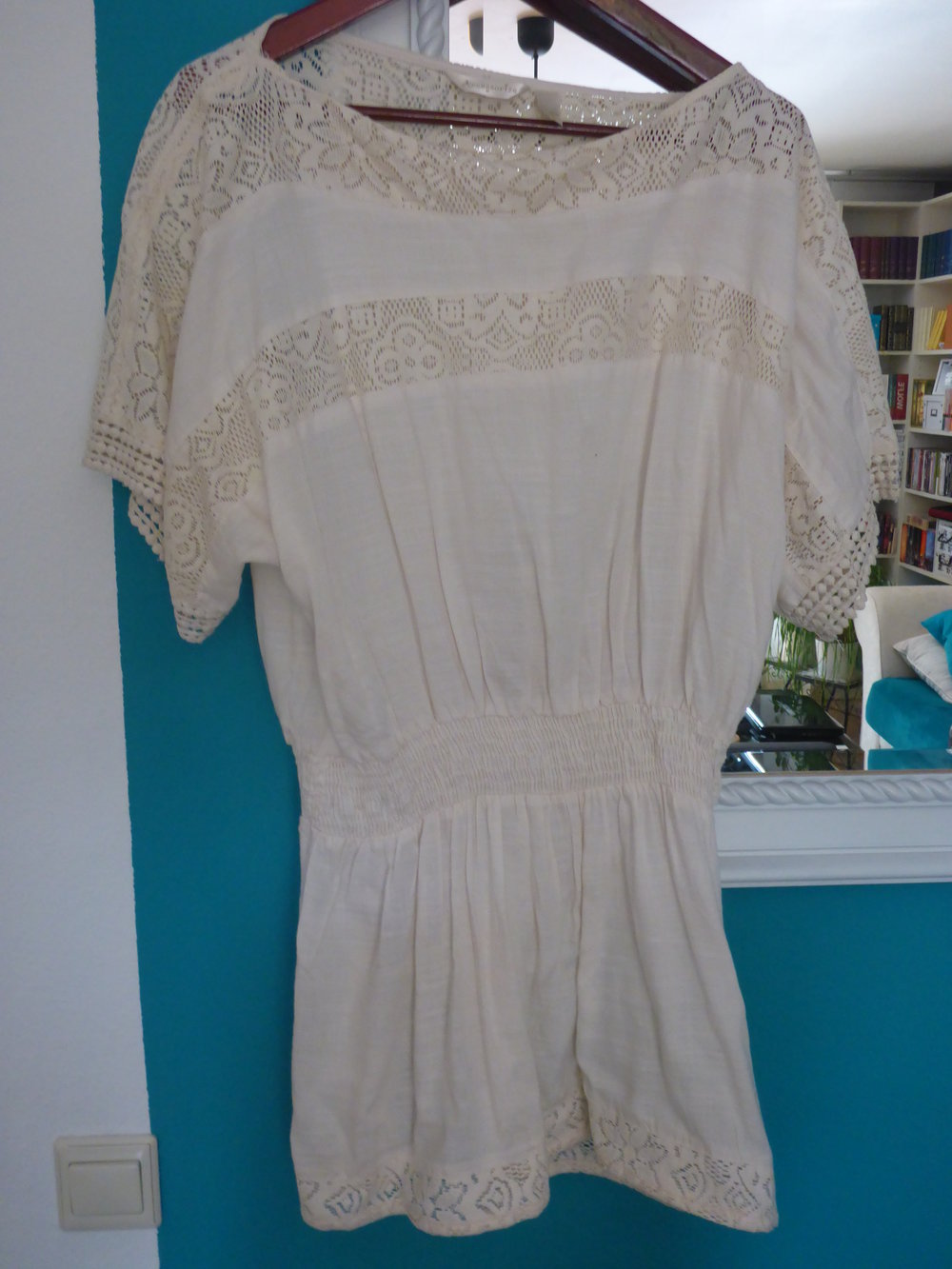 Tunika, Oberteil, beige, Häkeleinsatz, 