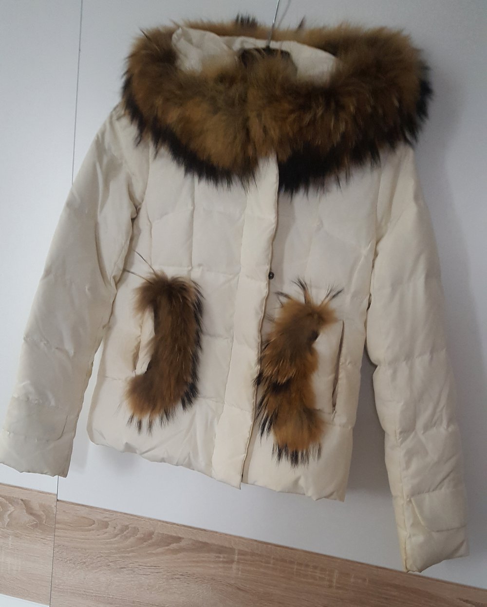 Winterjacke Echtfell Echtpelz beige weiß 34 36
