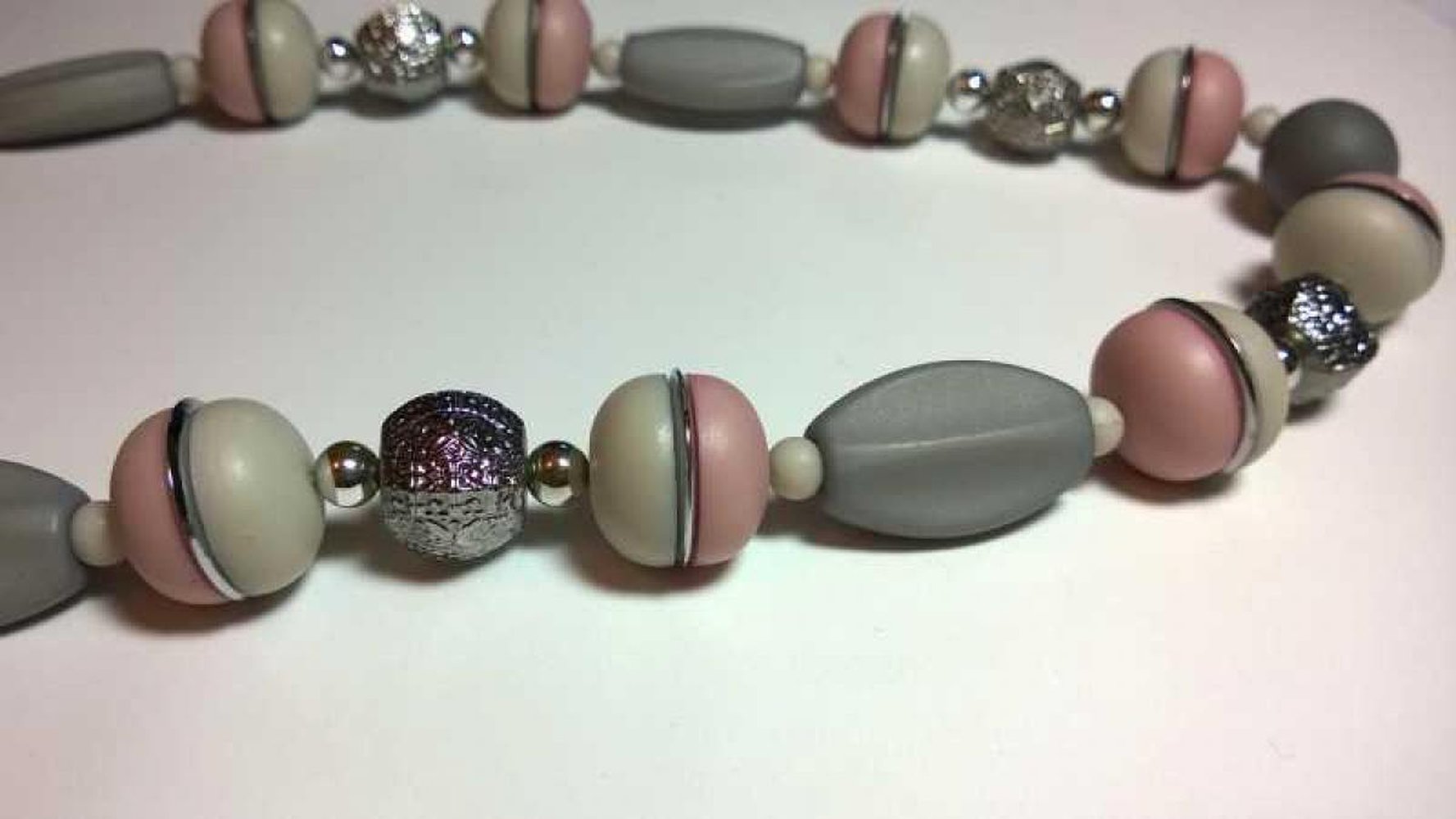 Kette rosa grau silber Vintage 80er