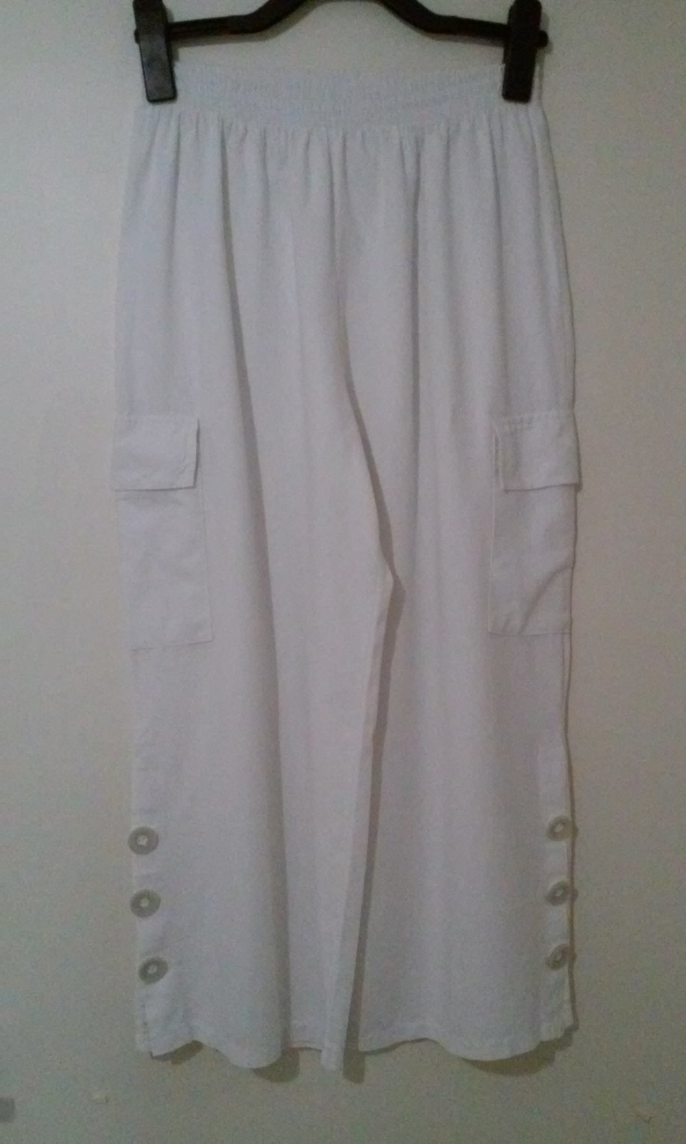 weiße Leinen Hose 3/4 lang Sommerhose Strandhose Schlabberhose