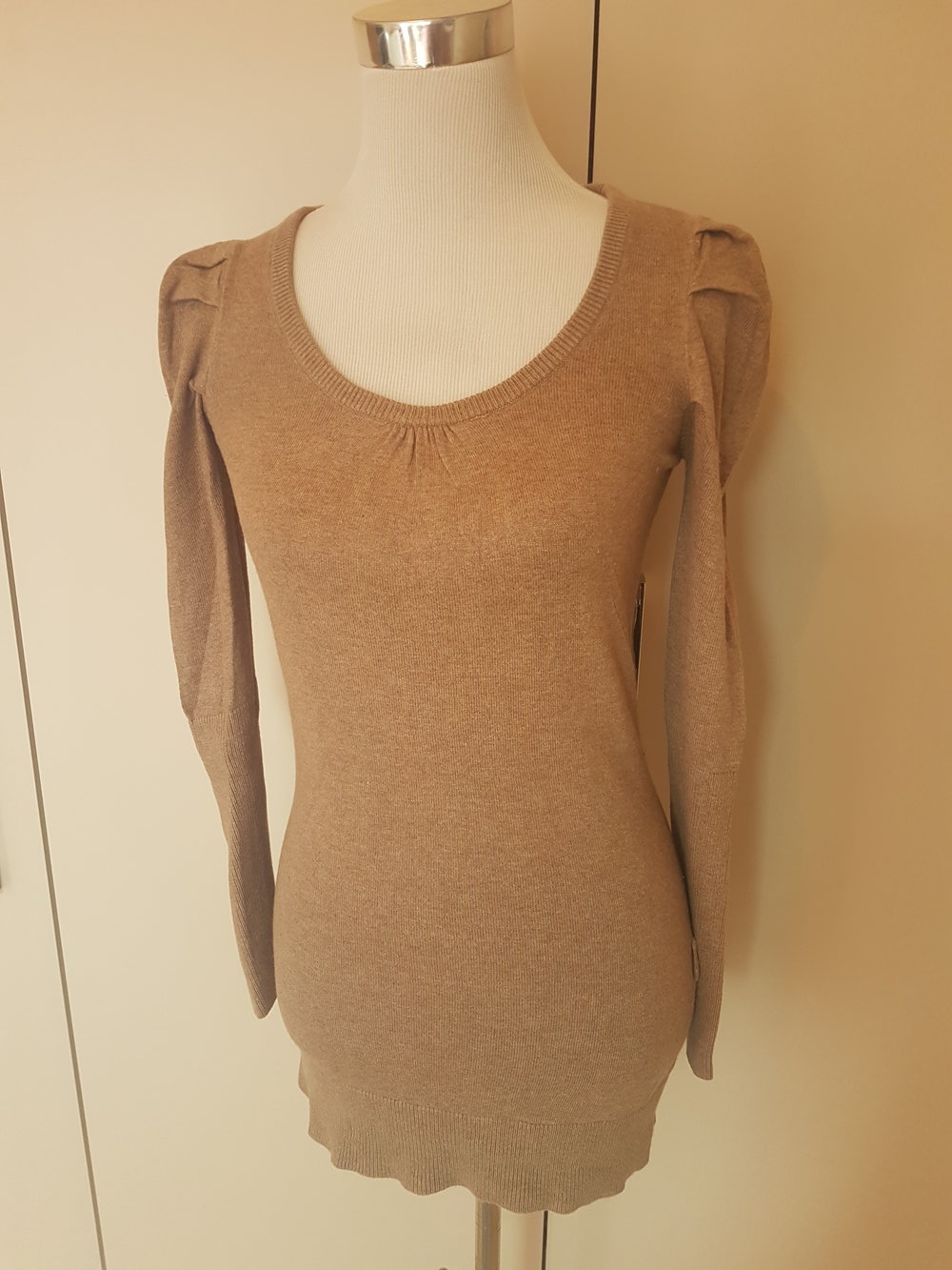 Promod Long Pullover Wolle Strick Pulli Braun Beige XS S 34 36
