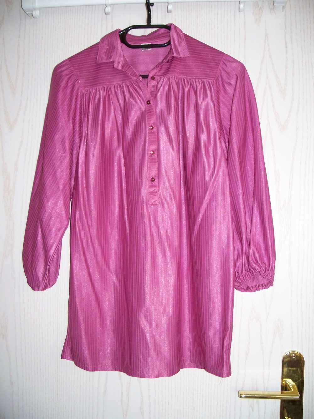 VINTAGE// Pinke Bluse gerade & leicht schillernd mit 3/4-Arm