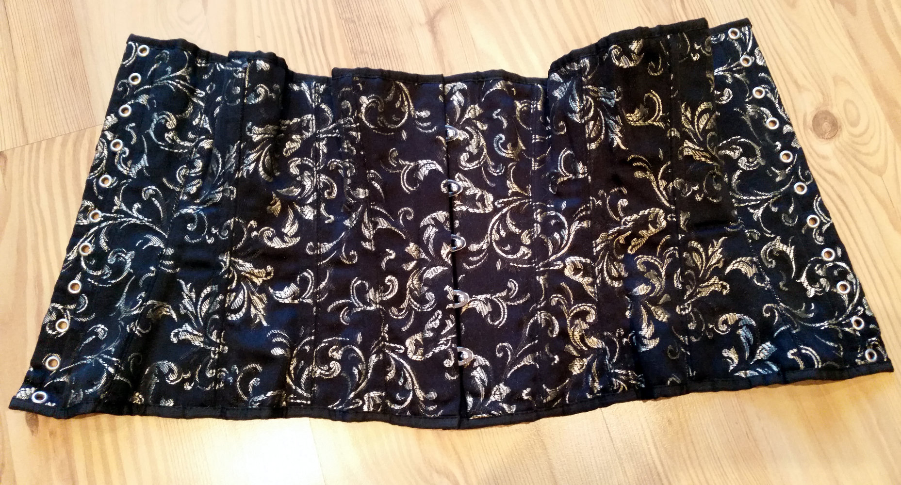 Echtes Taillen Korsett Brokat Schwarz Gold Gr. 36 