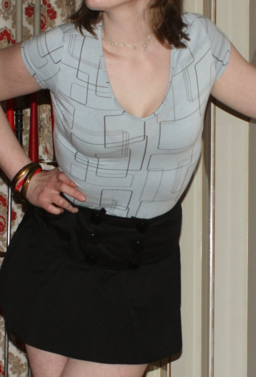 T-Shirt im Retro Look, Gr. M, hellblau, Stretch