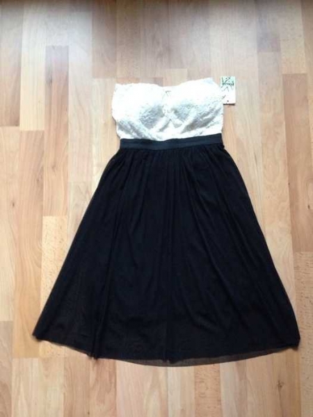 Bustier Kleid schulterfrei Spitze Chiffon schwarz weiß Party Feier