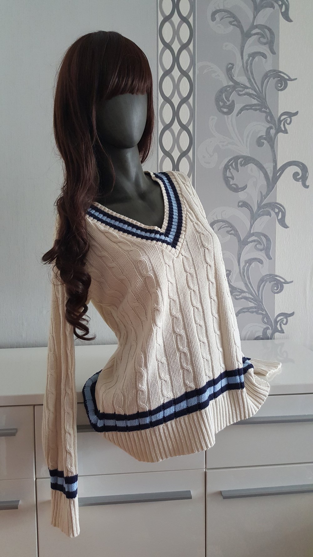 College Pullover Strick weiß L 40 / 42