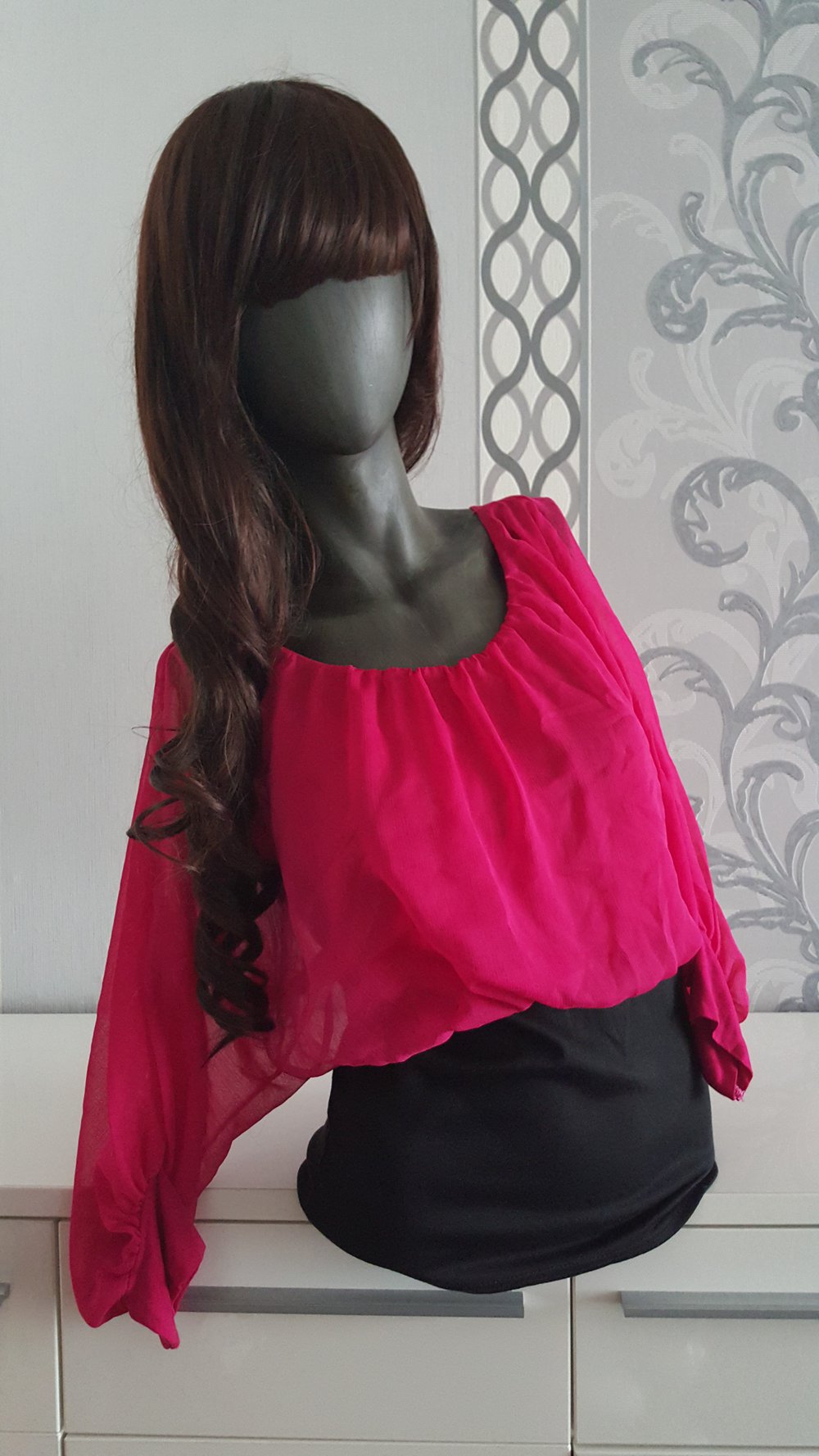 luftige Magenta Pink Bluse mit Reißverschluss M L 38 40