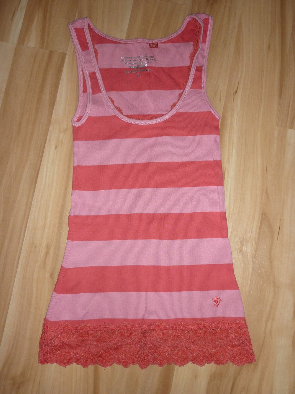 EDC by esprit Tanktop pink rot rosa gestreift mit Spitze Größe S *TOP*