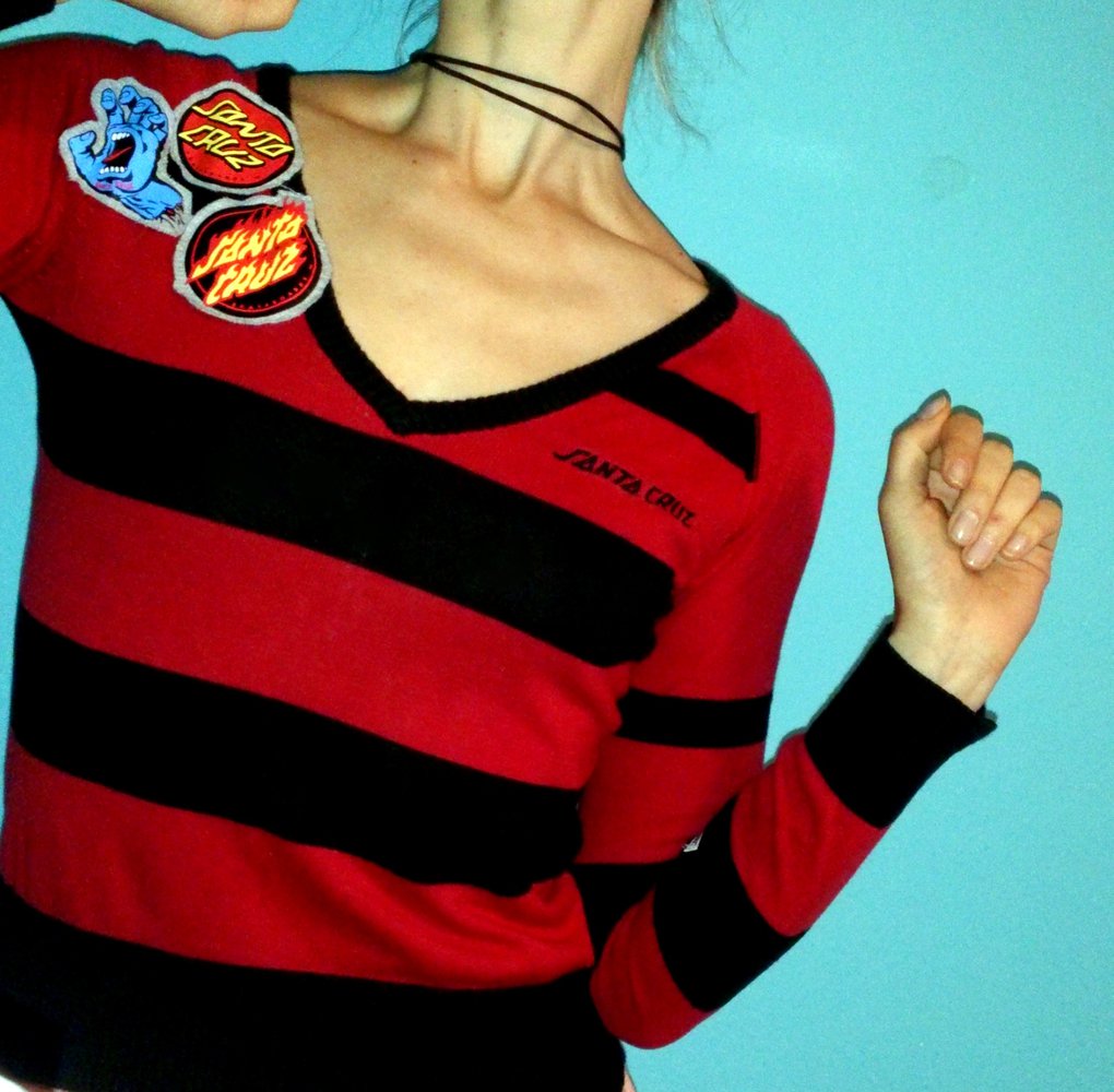 Santa Cruz California Skateboarding Sweater V-Ausschnitt Pulli Freddy Krüger