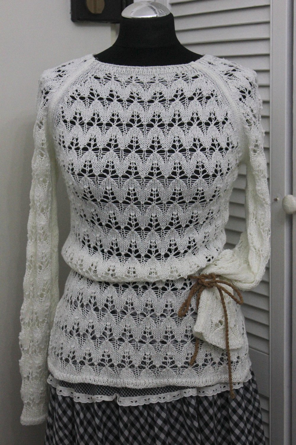 Strickpulli shabby Weiß Lochmuster XS 32 34 Pullover Lace