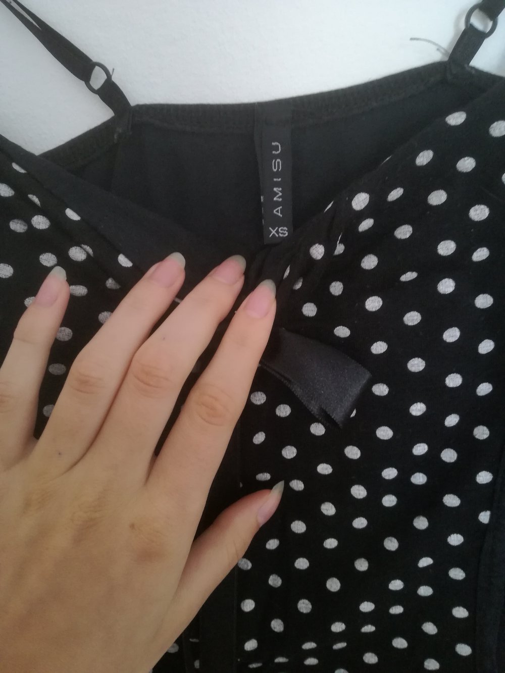 Rockabilly Oberteil schwarz weiß gepunktet mit Schleife