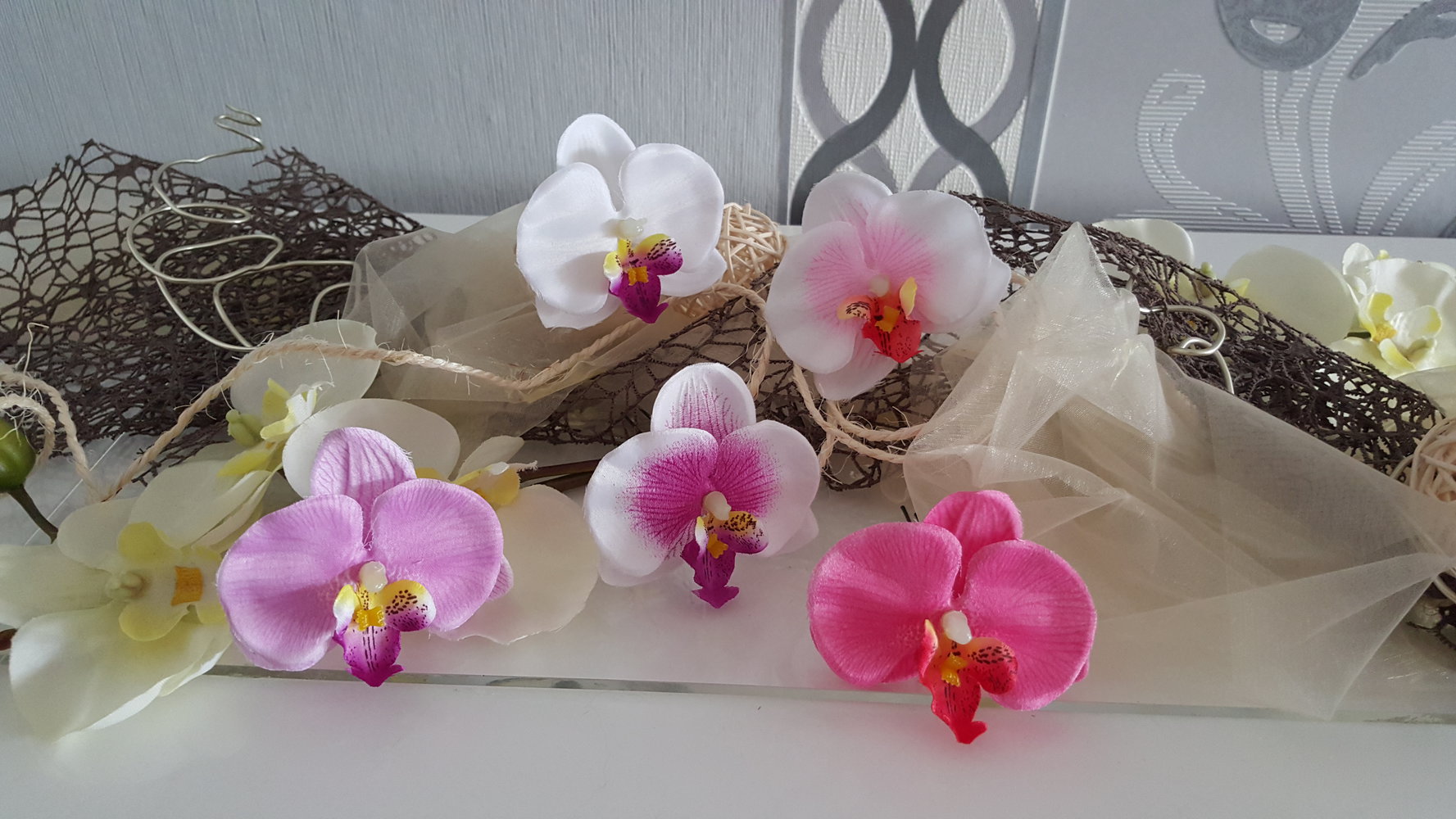 5 Orchideen Blumen Haarstecker Haarklammer Haarschmuck Rockabilly Rockabella Neu