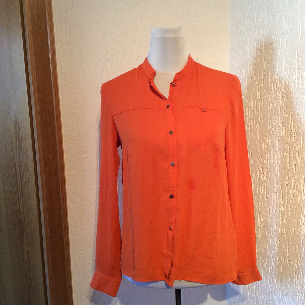 H&M Bluse   Orange langarm Damen Größe 36 leucht transparent durchsichtig 