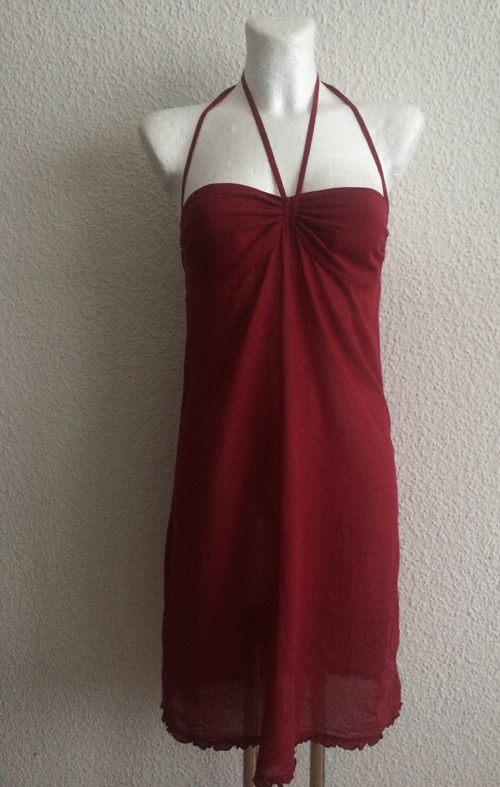 Sommer Kleid, Trägerkleid mit Multistraps & mit Smok Rücken partie,dunkel rot