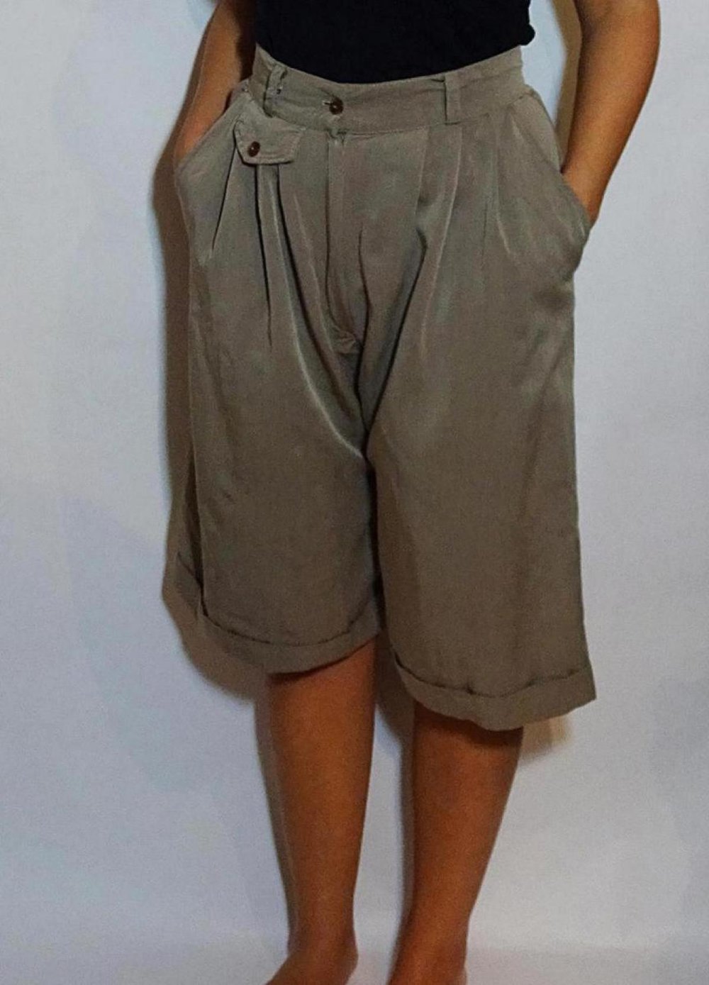 Weite braune Shorts True Vintage 80er Frühling Sommer Kurze Hose Gr. 40 Gr. M