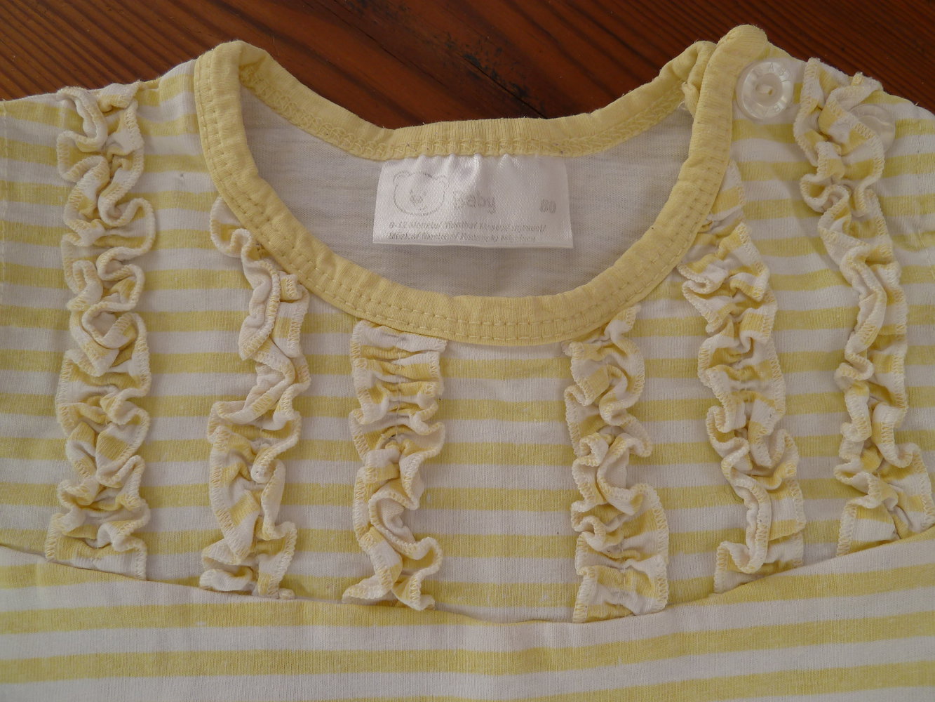 Süßes Kleidchen Gelb Weiss gestreift Gr. 80 Shirt Kleid Rüschen Streifen