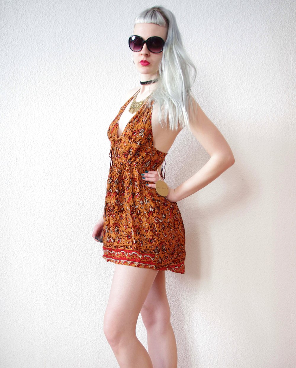 Rückenfreies Technoelfen Minikleid Gr. M Nasty Gal Print Festival Goa Hippie