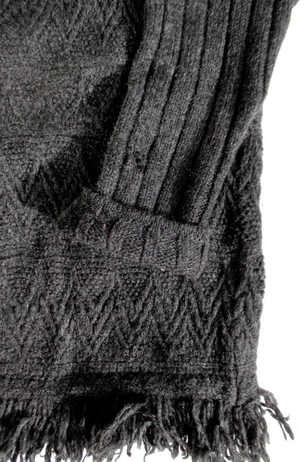 Strickpullover dunkegrau Schurwolle Zopfstrick Muster Fransen Herbst Winter Wolle