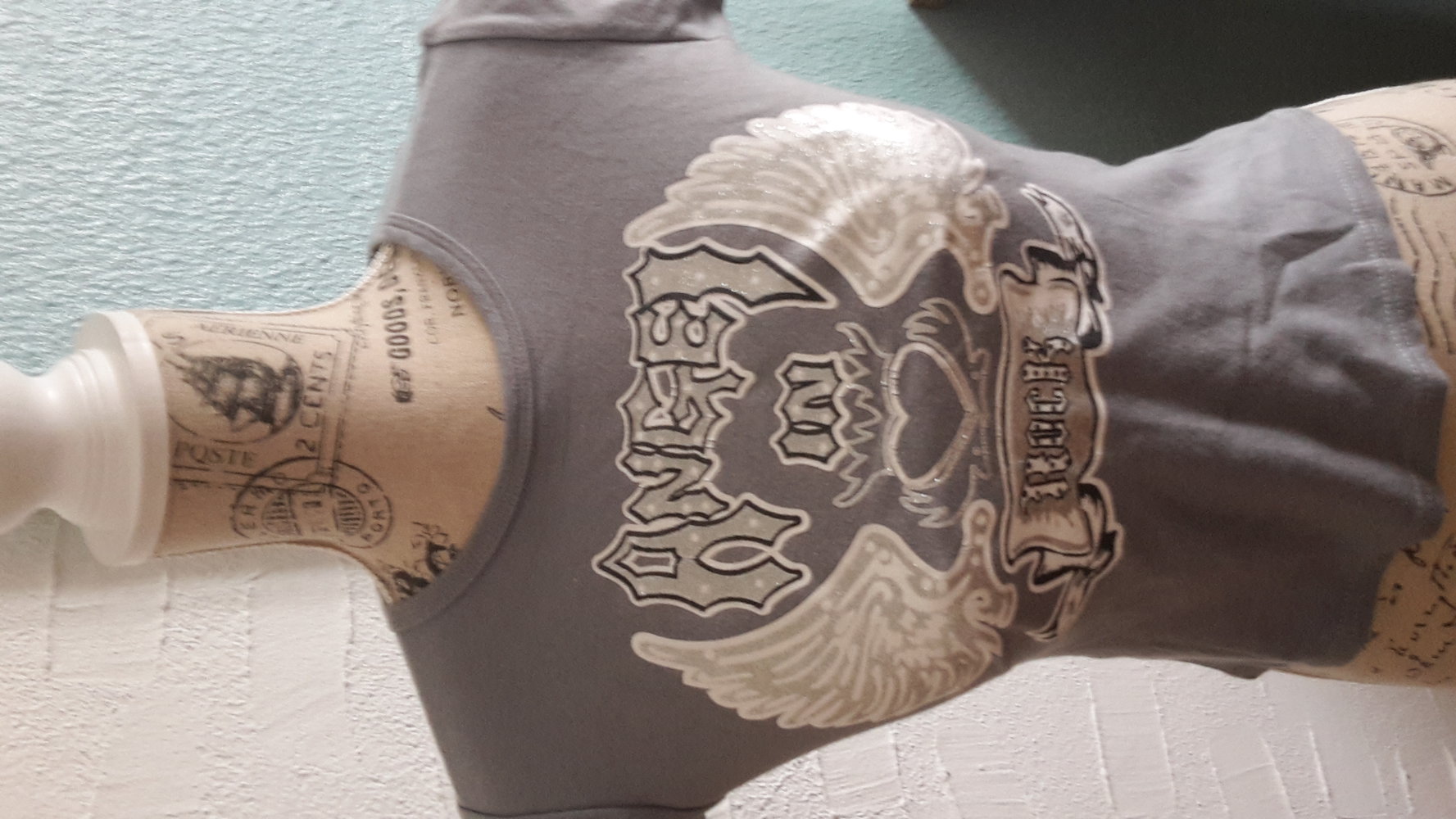 Tshirt Druck grau taupe Rock Angel XS Rockabella 