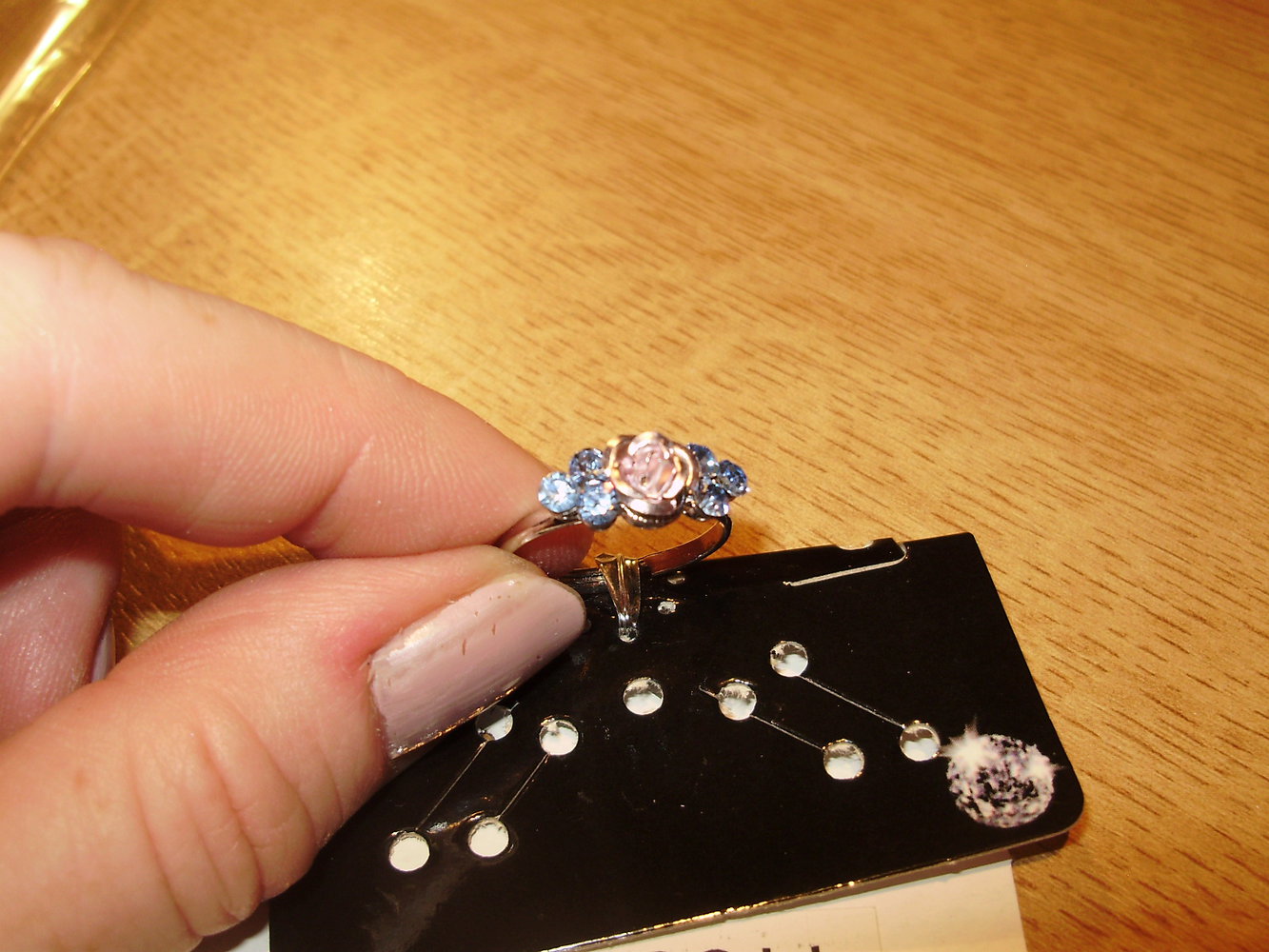 Ring filigran zart silbern mit Rose Glitzersteine NEU