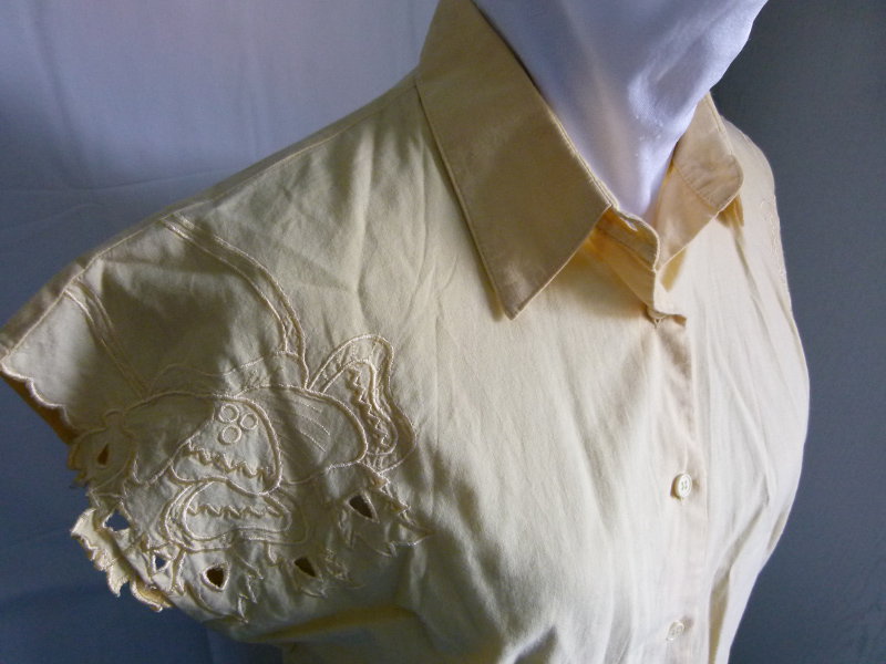 Sommer Bluse mit Applikation, aus den 80ern, gelb, Boho Goa Festival Lagenlook 80s Retro Vintage Mori