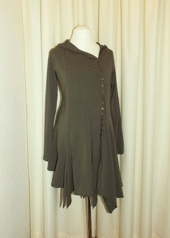 Zipfelkleid Zipfeltunika mit Kapuze Gr. 44 Zunika Minikleid oliv-farben